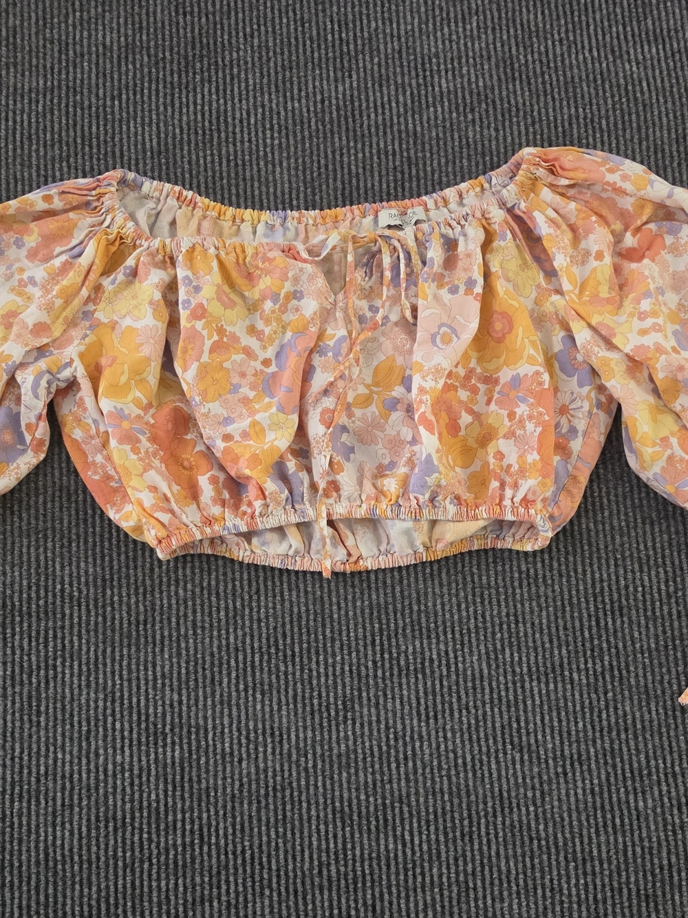 Rachel Zoe Orange Pink Floral Off-Shoulder Crop Blouse - Picture 2 of 6